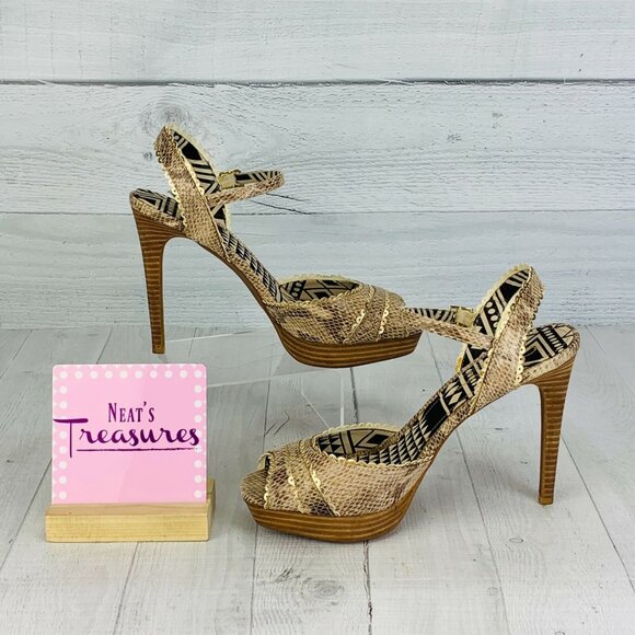 Jessica Simpson JP-BLAZIE Python Gold Platform Heels Open Toe Shoes Sandals 8 B - Picture 2 of 8